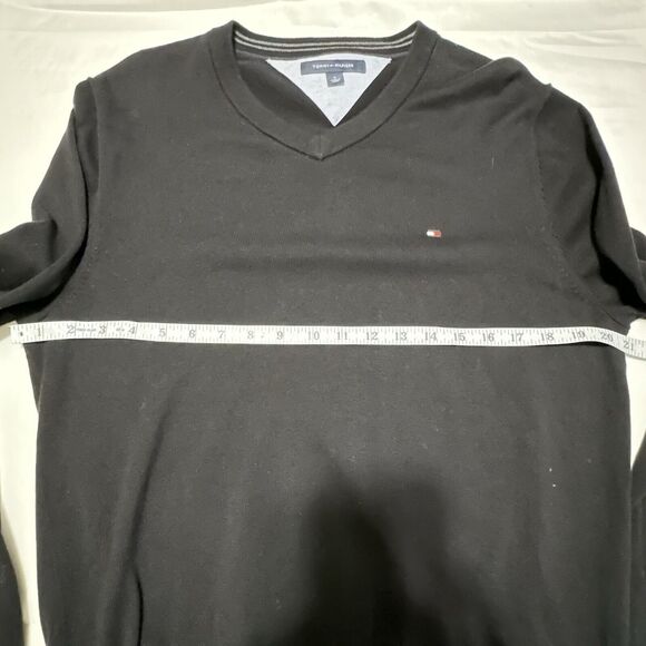 Tommy Hilfiger Sweater Pullover Mens Sz M Black V Neck Cotton Preppy Knit - Picture 4 of 8
